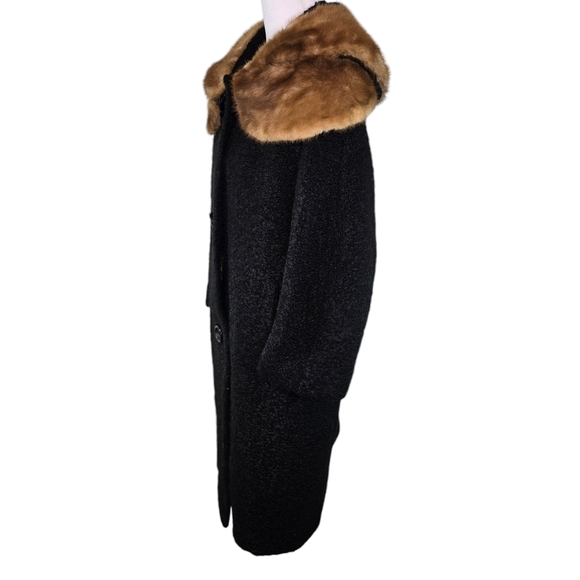 Vtg 60s Curlinda black Faux Curly Persian Lamb Mink Princess Coat - Picture 4 of 15